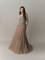 Load image into Gallery viewer, Strapless Embroidered Dress With A-line Cut Pleated Tulle