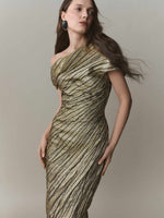 Load image into Gallery viewer, Asymmetrical Brocade Dress With Wiring Outline And Piping Detail