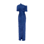 Load image into Gallery viewer, Hand pleated Satin - like dress with attached cape and soft wires