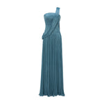Load image into Gallery viewer, STRAPLESS SILK ROSEYA PLEATED DRESS WITH CAPE ATTACHED