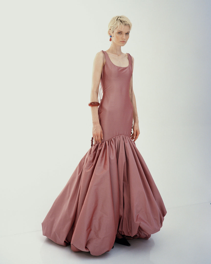 MELISA - TAFFETA FISH-CUT GOWN WITH EMBROIDERED STRAPS