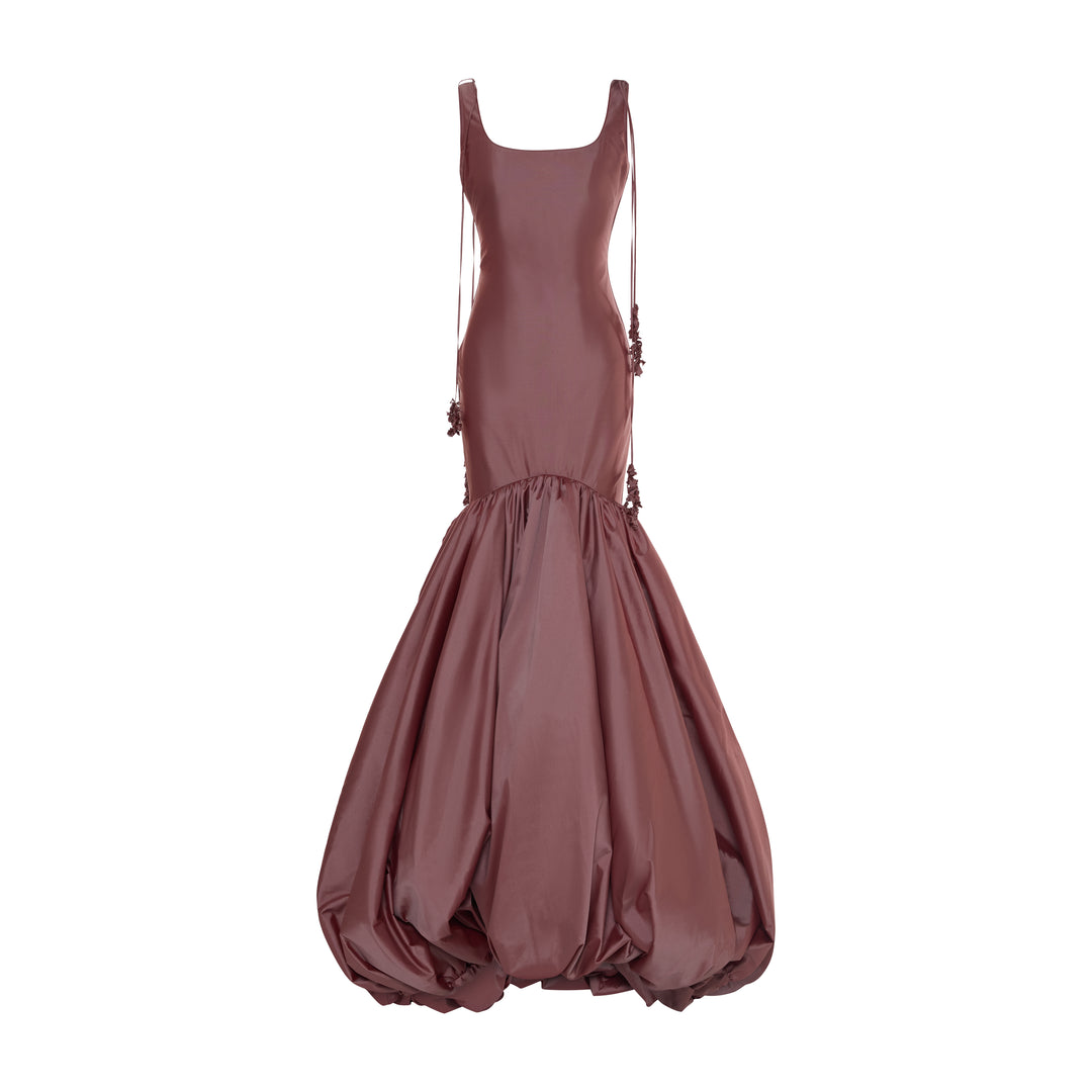 MELISA - TAFFETA FISH-CUT GOWN WITH EMBROIDERED STRAPS