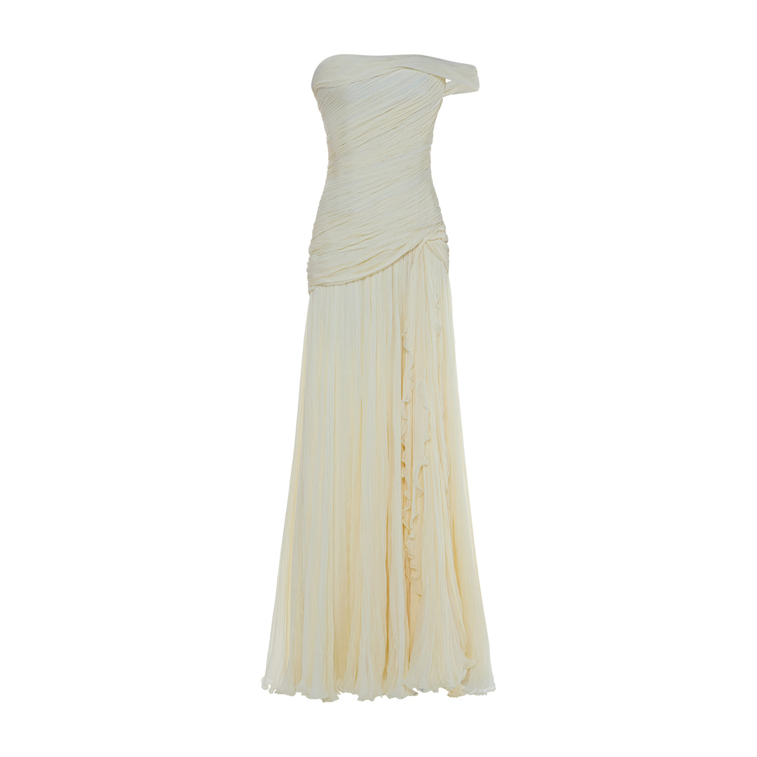 MAYELIN - ONE-SHOULDER PLEATED CHIFFON GOWN WITH TWISTED DETAIL