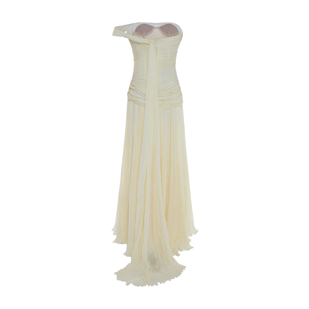 MAYELIN - ONE-SHOULDER PLEATED CHIFFON GOWN WITH TWISTED DETAIL