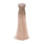 Load image into Gallery viewer, ODALYS - STRAPLESS GOLD EMBROIDERED GOWN WITH TULLE BOTTOM