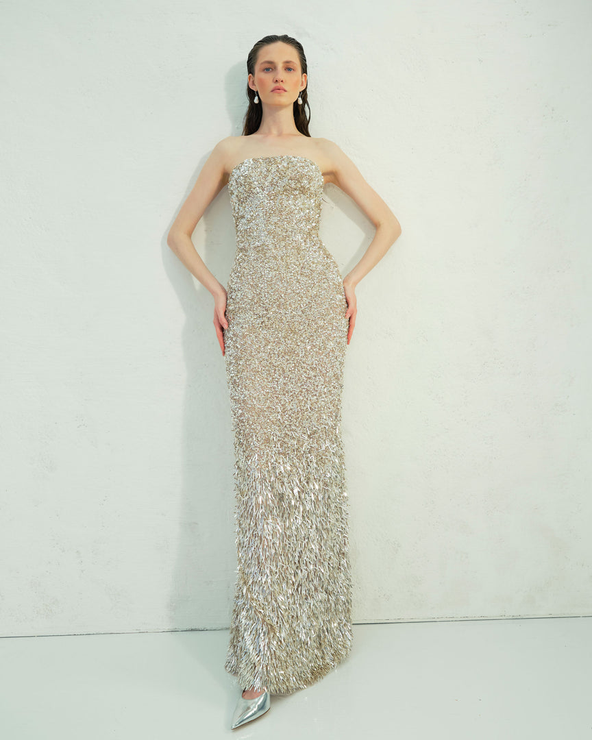 DAILIN - STRAPLESS EMBROIDERED GOWN WITH DÉGRADÉ EFFECT