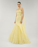 Load image into Gallery viewer, STRALESS FISH CUT TULLE DRAPED DRESS WITH EMBROIDERED SEQUIN