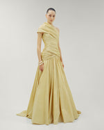 Load image into Gallery viewer, ONE SHOULDER DRAPED TAFFETA A-LINE CUT DRESS