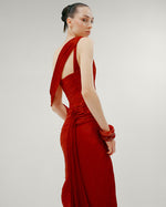 Load image into Gallery viewer, ONE SHOULDER DRAPED SILK ROSEYA HAND PLEATED GOWN