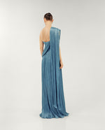 Load image into Gallery viewer, STRAPLESS SILK ROSEYA PLEATED DRESS WITH CAPE ATTACHED