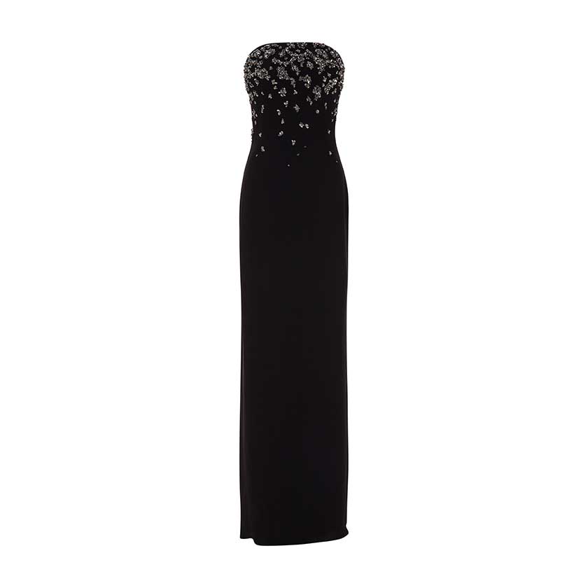 STRAPLESS CREPE GOWN WITH FRONT EMBROIDERY