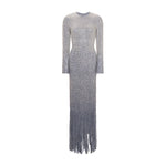 Load image into Gallery viewer, LONG -SLEEVED BEADED STONE GOWN WITH STRIP CUTS DOWN