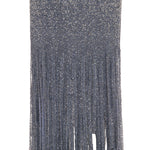 Load image into Gallery viewer, LONG -SLEEVED BEADED STONE GOWN WITH STRIP CUTS DOWN