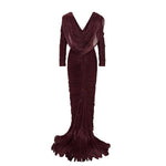 Load image into Gallery viewer, HAND PLEATED LONG SLEEVES SILK GOWN WITH FRONT CAPE