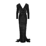 Load image into Gallery viewer, HAND PLEATED LONG SLEEVES SILK GOWN WITH FRONT CAPE