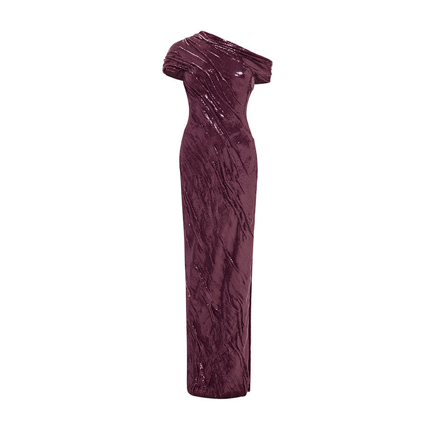TIWSTED SEQUINED WITH ONE SHOULDER GOWN