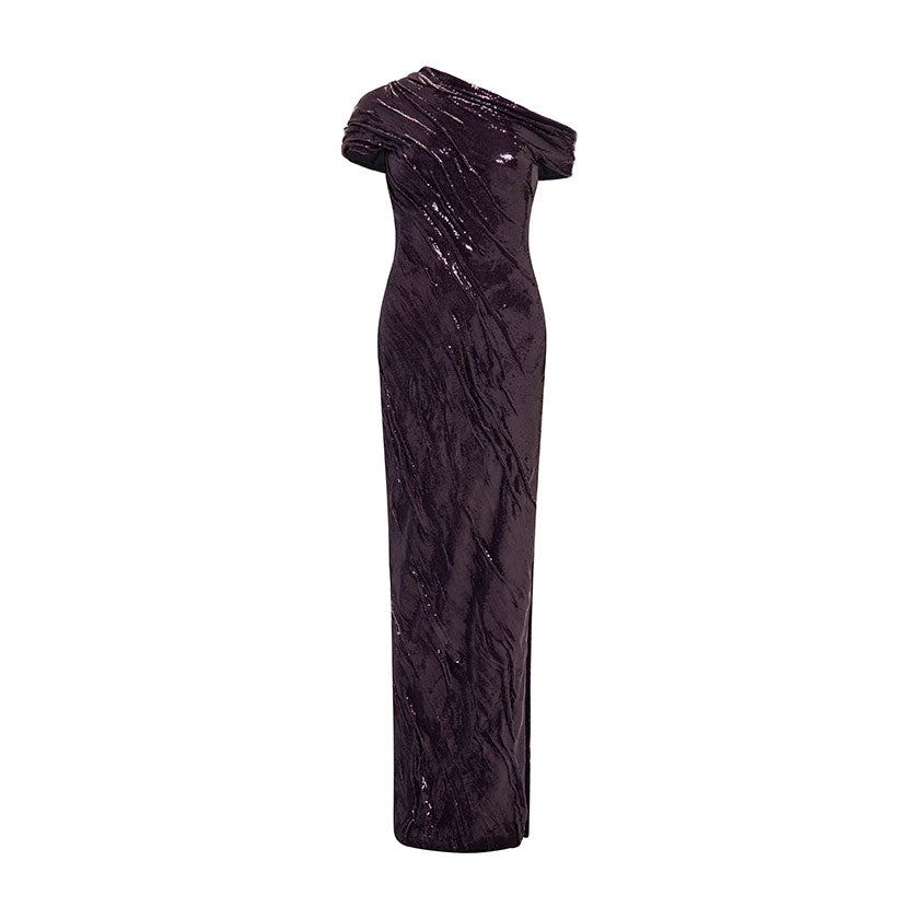 TIWSTED SEQUINED WITH ONE SHOULDER GOWN
