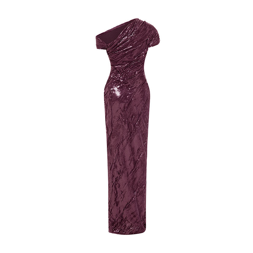 TIWSTED SEQUINED WITH ONE SHOULDER GOWN
