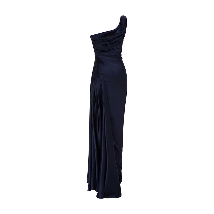 ONE STRIPED SLEEVE SILKY SATIN GOWN