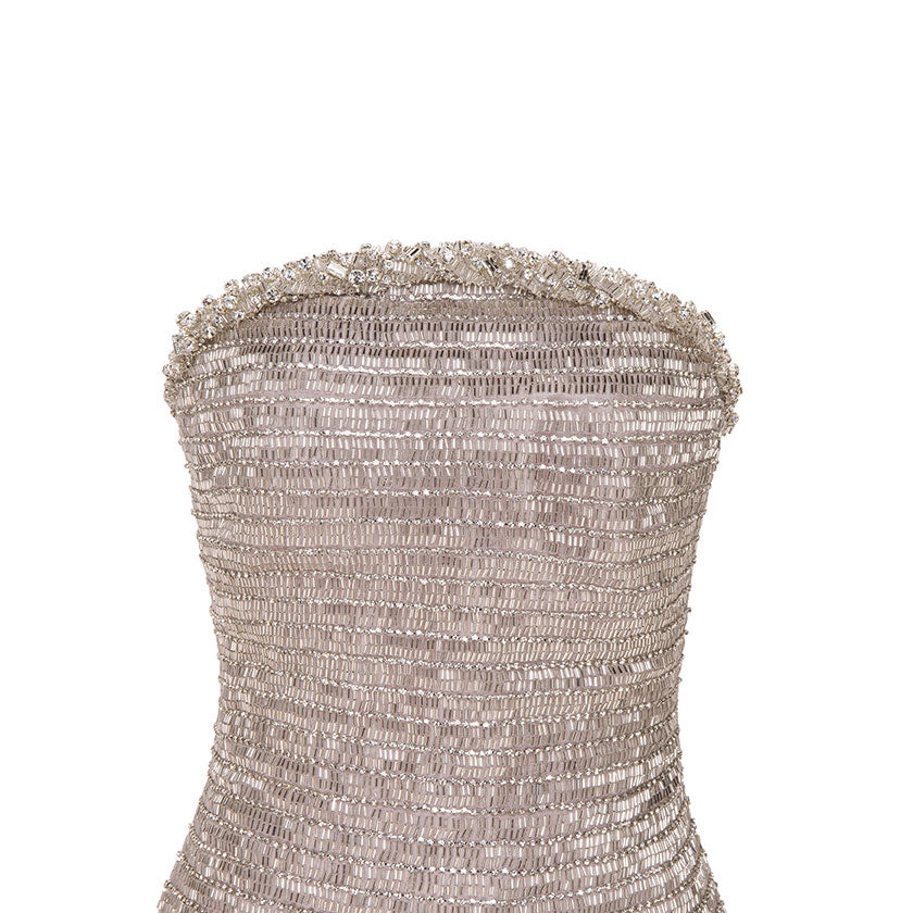STRAPLESS CRYSTAL STONE STRAIGHT GOWN