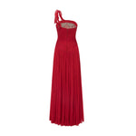 Load image into Gallery viewer, ONE SHOULDER CHIFFON GEORGETE PLEATED A-LINE CUT DRESS