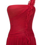 Load image into Gallery viewer, ONE SHOULDER CHIFFON GEORGETE PLEATED A-LINE CUT DRESS