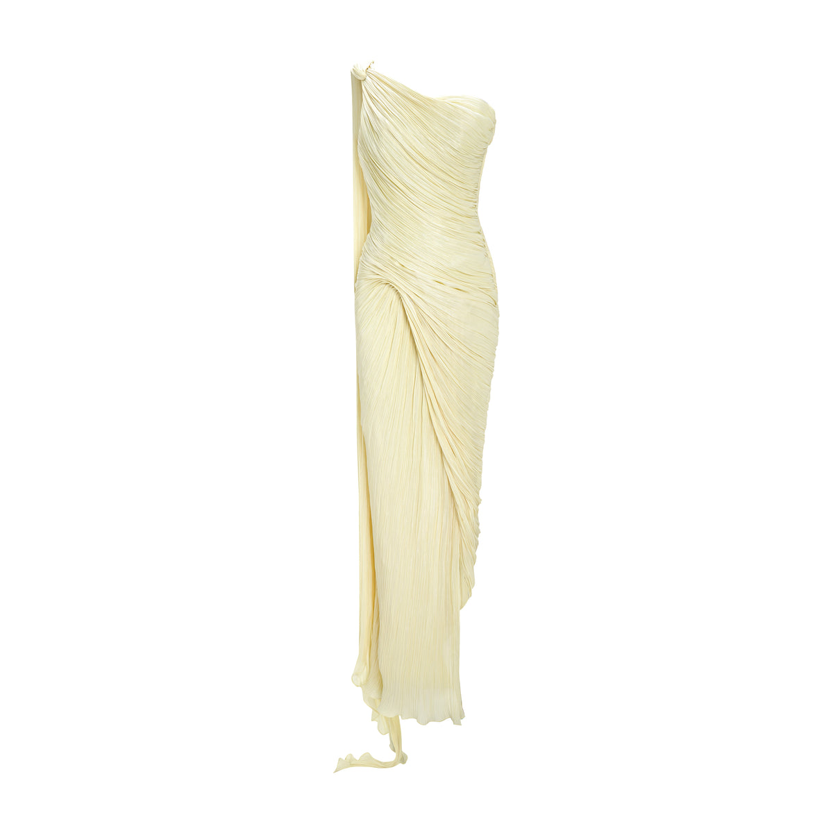Single-Shoulder Sash Silk Gown Gray / 36