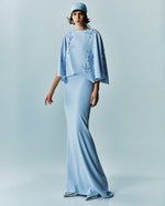 Load image into Gallery viewer, Floral Appliqued Crepe Cape Gown