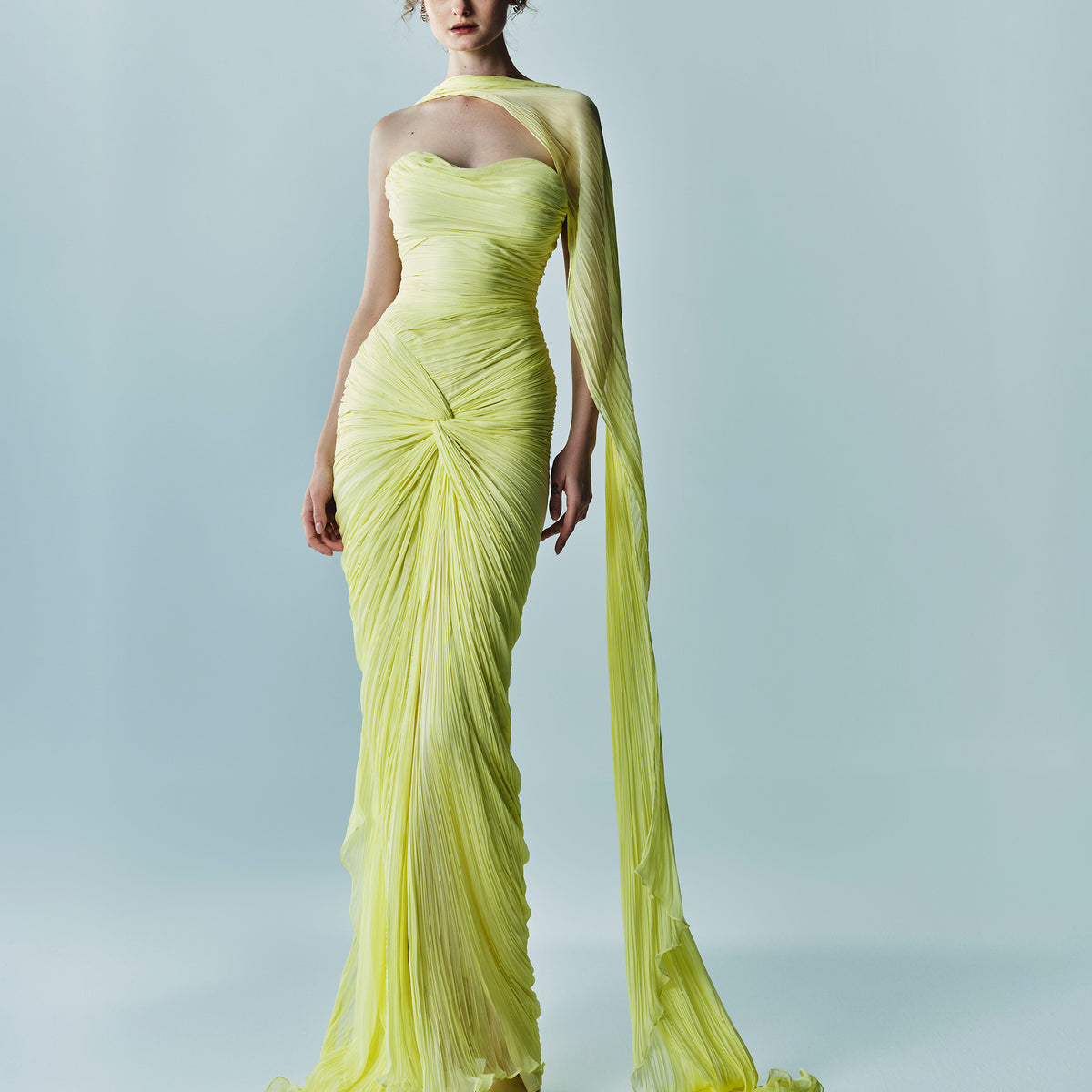 Ruched-Sash Silk Gown Green / 42 Ruched-Sash Silk Gown Green / 42
