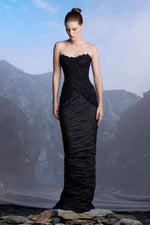Load image into Gallery viewer, Strapless hand pleated draped taftah dress