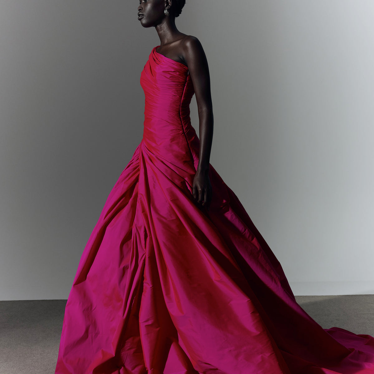 marmar halim off the shoulder dresses One shoulder draped tafeta gown with slit Fuchsia / 34 / Taffeta