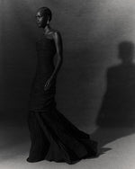 Load image into Gallery viewer, Strapless fish cut hand pleated draped Tafeta gown