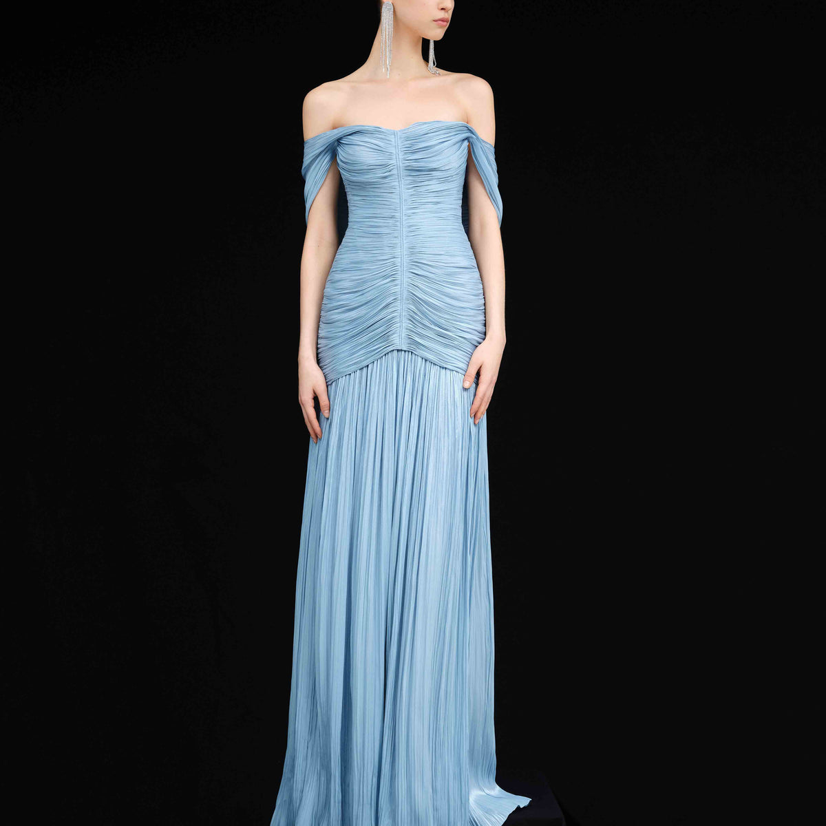 RUCHED SILK SATIN OFF SHOULDER GOWN MARMAR HALIM FASHION DESIGN LLC RUCHED SILK SATIN OFF SHOULDER GOWN MARMAR HALIM FASHION DESIGN LLC