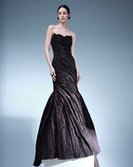 Load image into Gallery viewer, STRAPLESS CRUSH TAFFETA GOWN WITH DRAPED TAIL