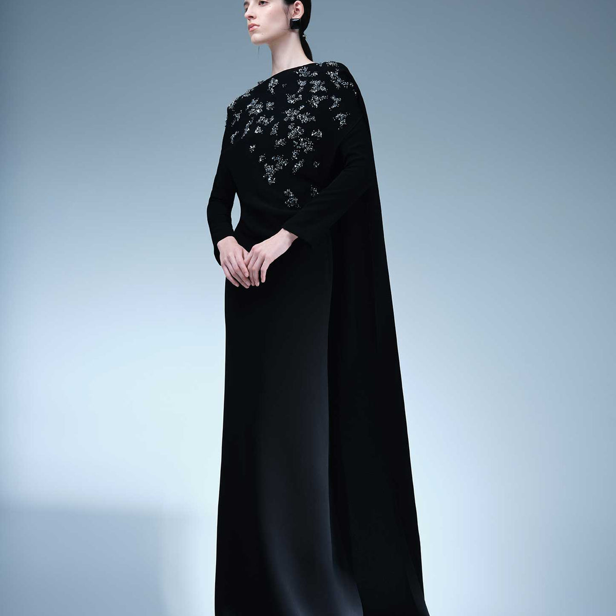 EMBODIED LONG-SLEEVE GOWN WITH CAPE maroon / 44 / Crepe EMBODIED LONG-SLEEVE GOWN WITH CAPE maroon / 44 / Crepe