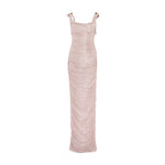 Load image into Gallery viewer, Hand pleated draped satin-like gown with bow straps