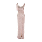 Load image into Gallery viewer, Hand pleated draped satin-like gown with bow straps