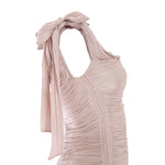 Load image into Gallery viewer, Hand pleated draped satin-like gown with bow straps