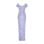 Load image into Gallery viewer, Off shoulder, hand pleated draped Satin-like gown with soft wires on top