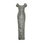 Load image into Gallery viewer, Off shoulder, hand pleated draped Satin-like gown with soft wires on top