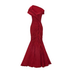 Load image into Gallery viewer, OFF SHOULDER FISHCUT PLEATED TAFFETA DRESS