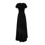Load image into Gallery viewer, A-LINE CREPE DRESS WITH HAND PLEATED CHIFFON SLIT AND EMBROIDERED BROCARD