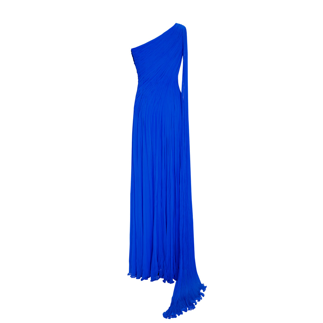 Single-Shoulder Pleated Sash Dress