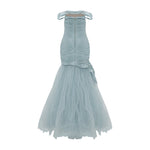 Load image into Gallery viewer, OFF SHOULDER FISHCUT PLEATED ROSEYA DRESS WITH PLEATED TULLE