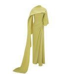Load image into Gallery viewer, ASYMMETRCAL CREPE DRAPED DRESS WITH SLIT