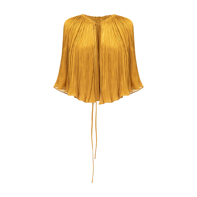 Strapless Pleated Silk Dress And Detachable Cape