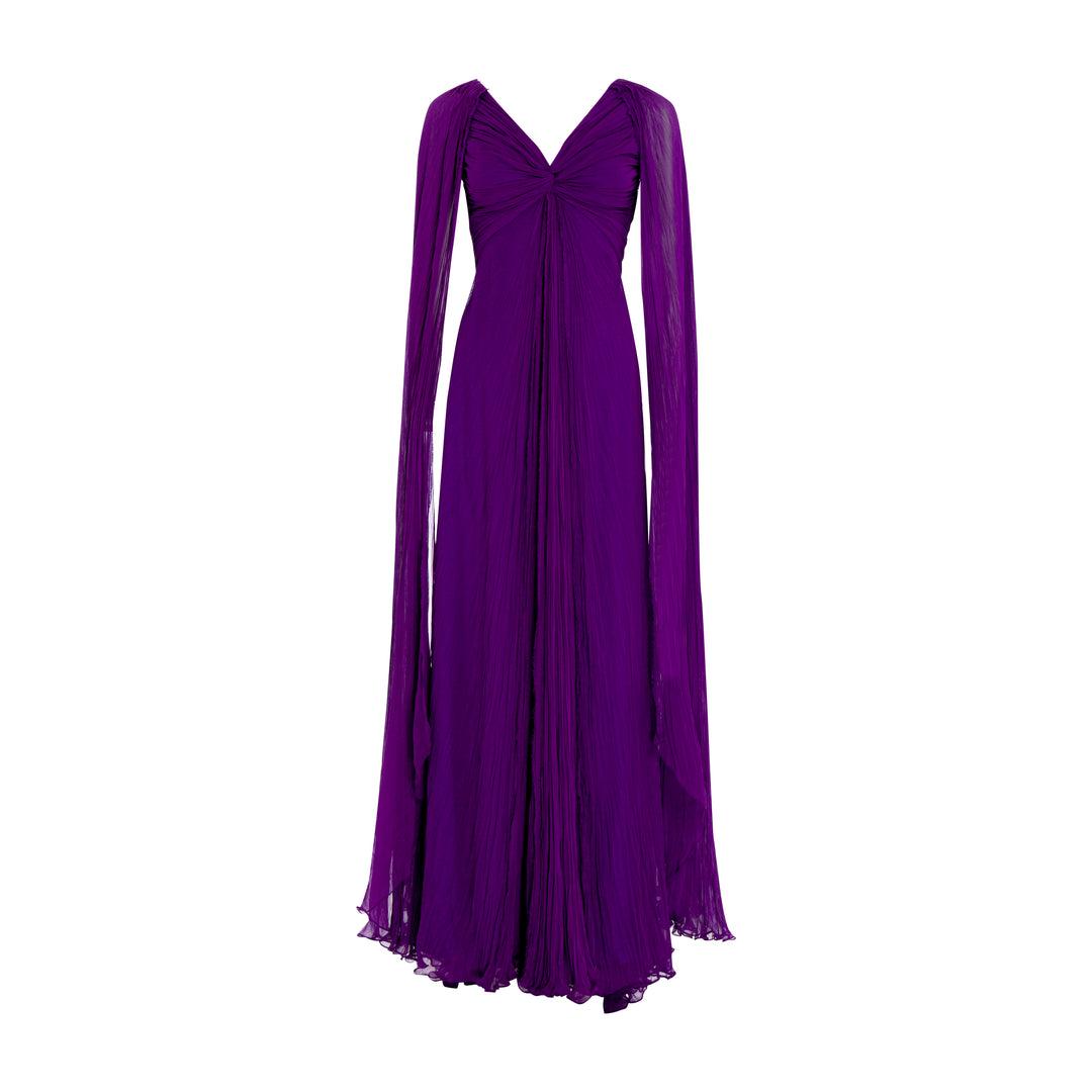 Hand -pleated long sleeves Georgette chiffon gown