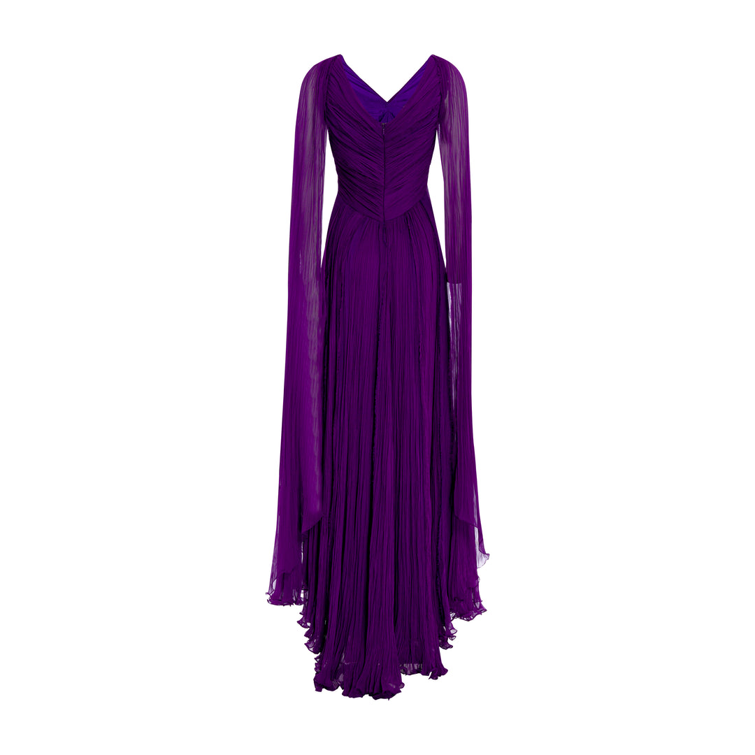 Hand -pleated long sleeves Georgette chiffon gown