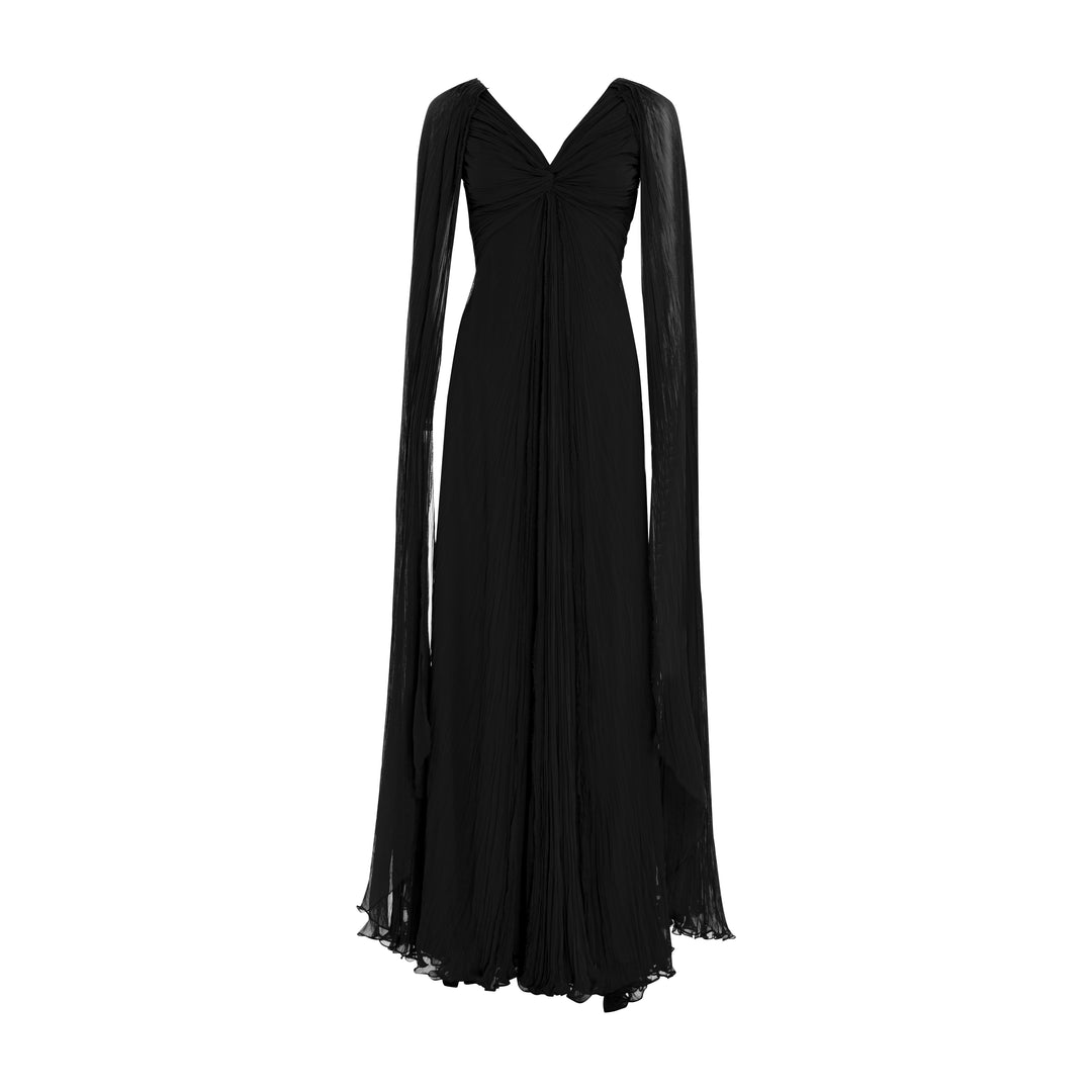 Hand pleated long sleeves silk georgette gown MARMAR HALIM FASHION DESIGN LLC Hand pleated long sleeves silk georgette gown MARMAR HALIM FASHION DESIGN LLC