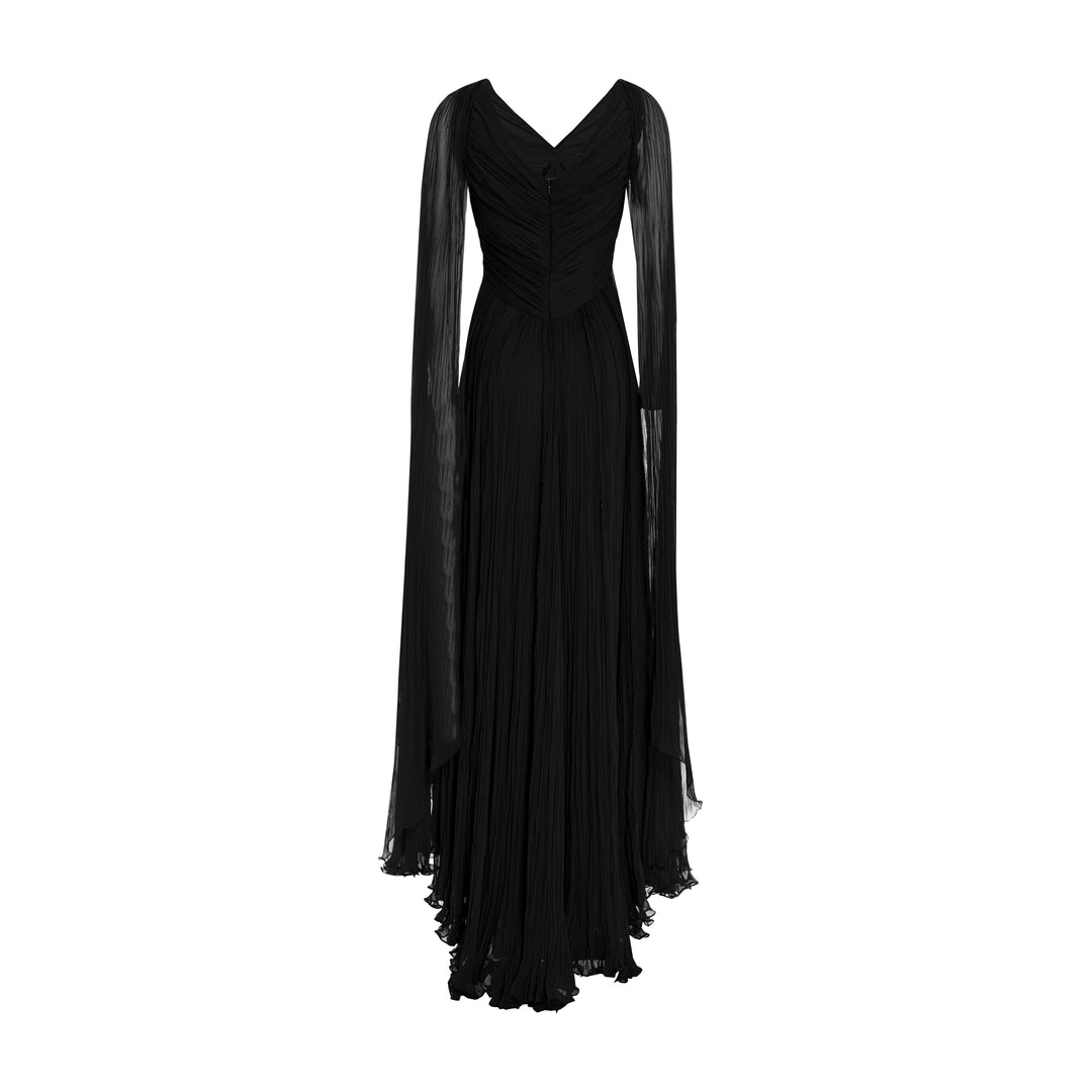 Hand -pleated long sleeves Georgette chiffon gown